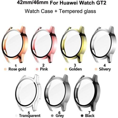 200pcs Watch Case with Tempered glass For Huawei Watch GT 2 42mm/46mm Case PC Watch Cover Accessories Frame screen protector
