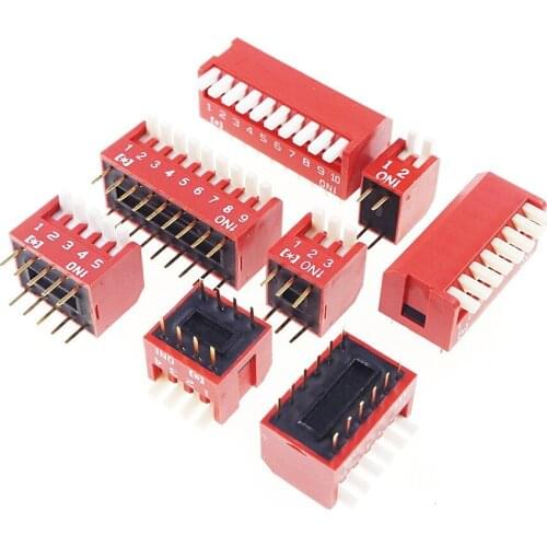 100pcs Dip Switch SPST 2 3 4 5 6 8 9 10 Position Through Hole Right Angle Piano Actuator PCB Mount Straight 25mA 24VDC