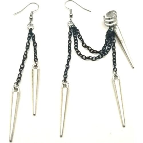 Men Retro Black Tassel Chain Long Earrings Punk Earrings Hiphop Rivet Earrings For Women Gothic Party Jewelry Pendientes