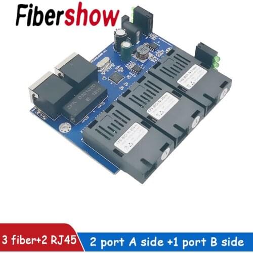 Ethernet switch Fiber Optical Media Converter Single Mode 2 RJ45 and 3 SC fiber Port 10/100M PCBA