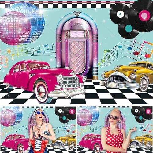 50s Hip Hop Backdrop 1950s Rock Roll Prom Dance Diner Party Decor Music Classic Disco Retro Cars Background Banner Photobooth