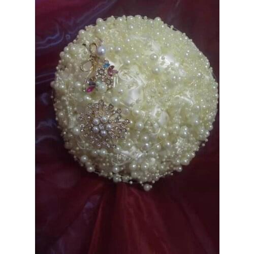 Artificial Flower Wedding Bridal Bouquet With Pearls Bride Bridesmaid Holding Flowers