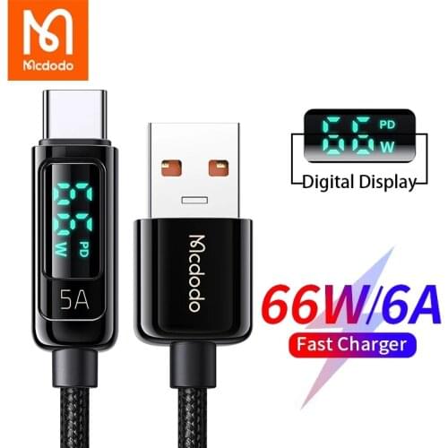 Mcdodo PD 66W USB Type C 5A Fast Charging Cable For Huawei Xiaomi Samsung QC Flash Charge VOOC AFC FCP Digital Display Data Cord