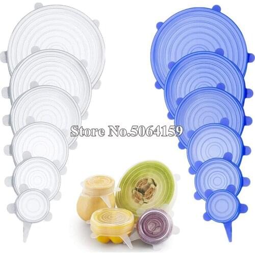 6PCS Silicone Cover Stretch Lids Universal Silicone Food Fruit Wrap Bowl Pot Lid Silicone Cover Pan Cooking Kitchen Accessories