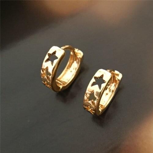 Mini Star Hollow Gold Color Plating Hoop Earrings Brass Material Dainty Jewelry Accessory For Women Girl Cute Daily Party Deco