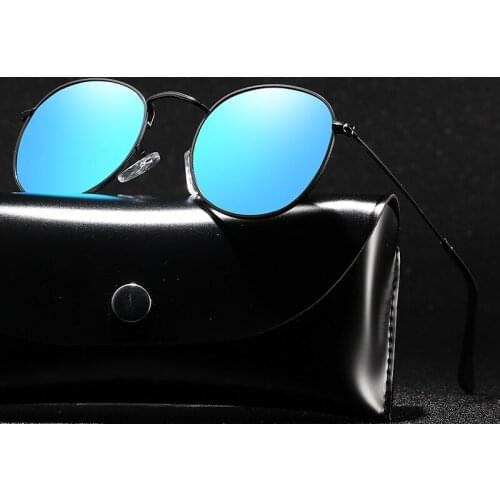 With Case Round Polarized Sunglasses Men Brand Designer Polaroid Sun Glasses Women Metal Frame Black Lens Eyewear Driving