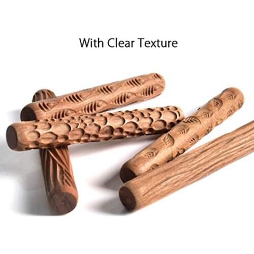 5PCS Pottery Tools Wood Hand Rollers for Clay Stamp Pattern Roller Pattern Ceramic Tools Arcilla Polimerica Dab Tool