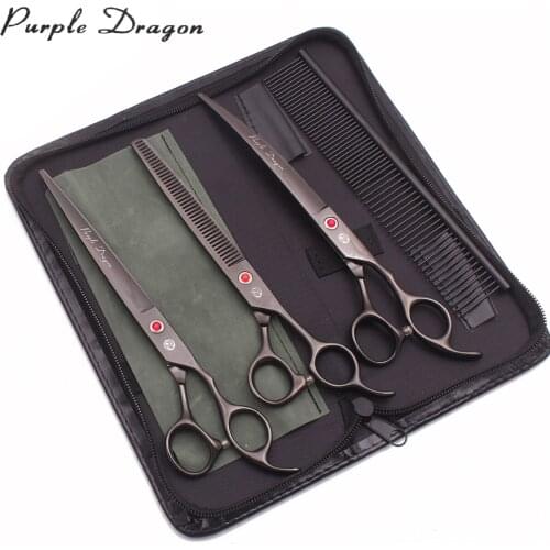 Dog Grooming Scissors Kit 8" Japan Stainless Purple Dragon Dog Thinning Shears 62HRC Comb Dog Hair Curved Scissors Add Bag Z3005