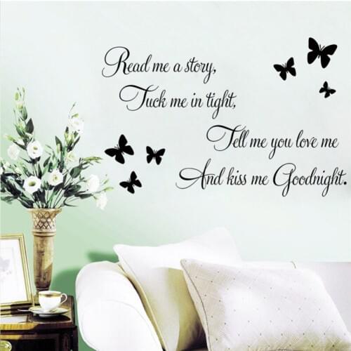 New warm quote read me story kiss love me home decal wall sticker black butterfly romantic family rules weddding decoration