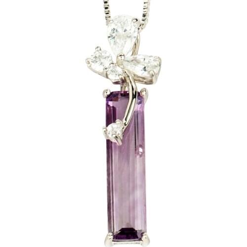 New 925 Sterling Silver Necklace For Women Fashion Amethyst Birthday Long Pendant Necklace 2021 Trendy Female Jewelry Gift