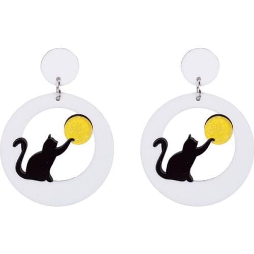 New Design Fashion Hiphop Round Cat Penguin Drop Earrings For Women Glittery Acrylic Earrings Party Nightclub E18103