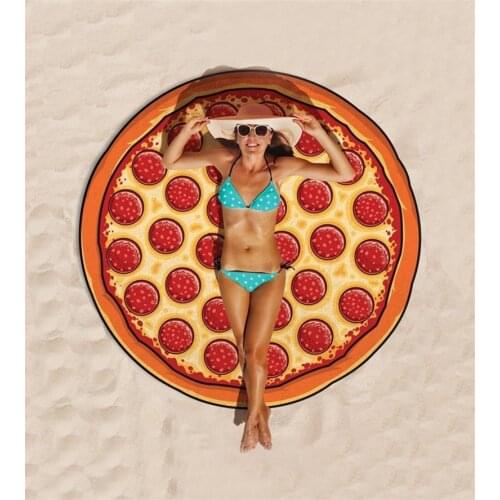 2018 Summer Scarf Pizza Printed Beach Mat Sarong Pareo Fashion Holiday Wraps Seaside Round Bikini Shawl Sun-screen Cover-Ups