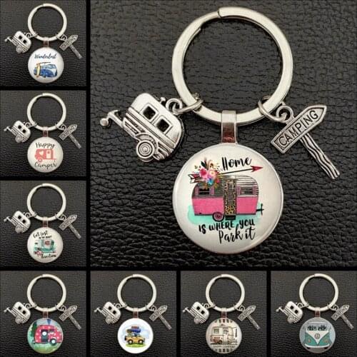 New Cute Camper Wagon Keychain, I Love Camping Keychain, Trailer Signpost Keychain, Vacation Travel Memorial Gift