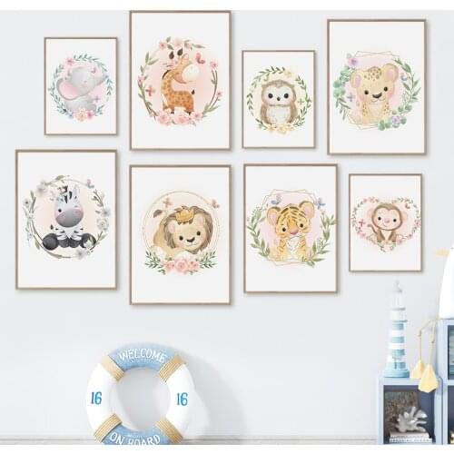 Lion Elephant Giraffe Zebra Monkey Owl Leopard Nordic Posters And Prints Wall Art Canvas Painting Wall Pictures Kids Room Decor