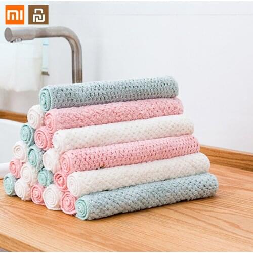 Xiaomi youpin 3 PCS Home Dish Towel Thickened Absorbent Wipes Non-stick Oil Dish Cloth Pineapple Grid kitchen Cleaning Cloth