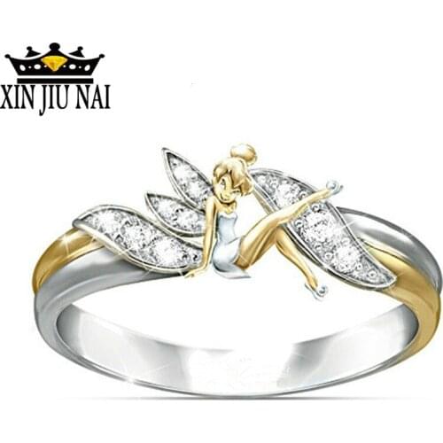 925 anillos silver Simple lovely cute angel ring female flower fairy coloration forest elf witch14k gold Lovely Girls Ladie ring