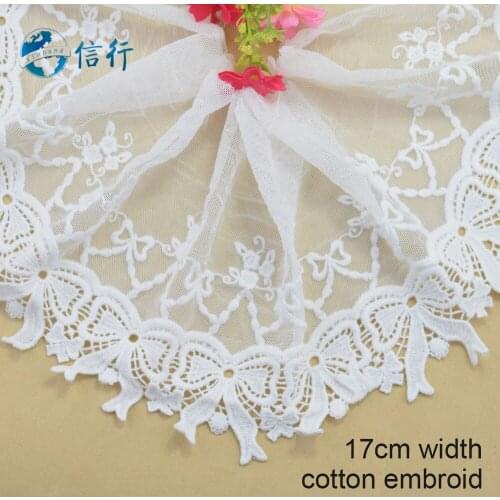 17cm width Cotton embroid lace sewing ribbon guipure trims or fabric warp knitting DIY Garment Accessories free shipping#3600