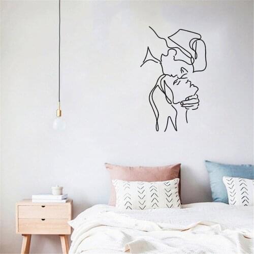 Ins Nordic Figures Line Art Sticker Romantic Couple Looking Down To Kiss Wall Decal For Livingroom Bedroom Vinyl Mural ph731