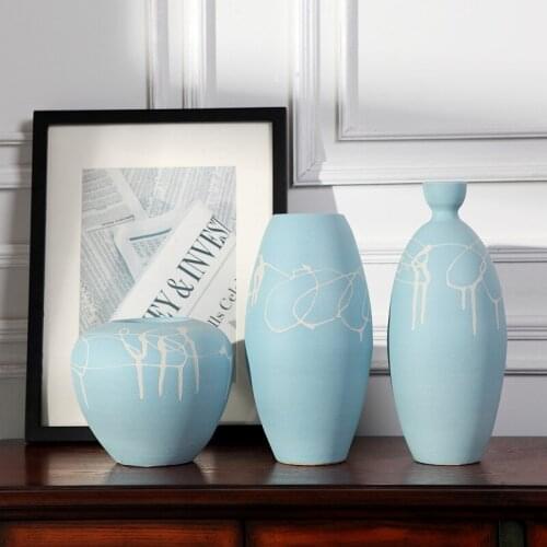 Nordic Vintage Home Decor Ceramic Glaze Vase Cyan Texture Porcelain Vases Dried Flower Flower Arrangement Desktop Decoration