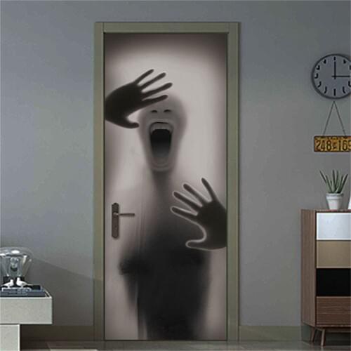 Scary Back Door Decals PVC Self-adhesive Waterproof Wallpaper Home Decor Sea Sun Stickers on the Doors Mural Poster deurposter