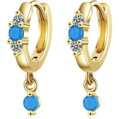 WANGAIYAO fashion small fresh earring inlaid turquoise zircon diamond earrings drop ear buckle simple temperament ear jewelry