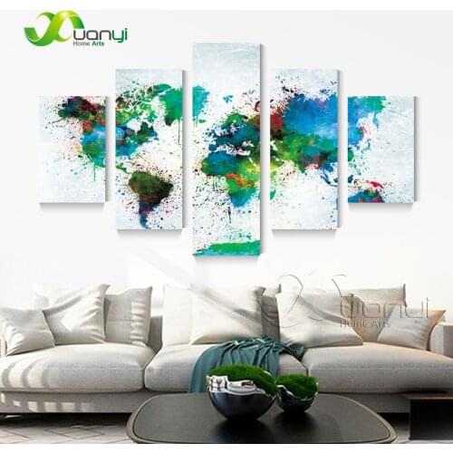 XUANYI 5 Panel Modern Abstract Wall Art Canvas Painting World Map For Living Room Home Decor Modular Painting No Frame PR1499