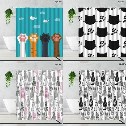 Cute Cat Printed Shower Curtain Cartoon Animal Cat Paw Waterproof Bath Curtains Bathroom For Bathtub Bathing Cover Child Screen