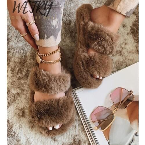 2020 Women Shoes Autumn Plush Slippers Flat Open Toe Solid Color Fashion Comfortable Plus Size 40