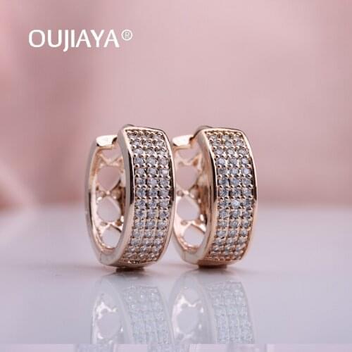 OUJIAYA New Micro-wax Inlay Circle White Round Drop Earrings Natural Zircon Dangle Earrings Women 585 Rose Gold Jewelry A179
