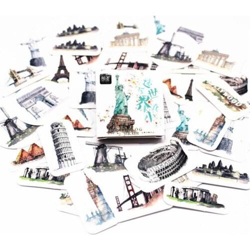 1box World Buildings Stationery Sticker Kawaii Diary Handmade Adhesive Paper Flake Japan Sticker Scrapbooking Stationery