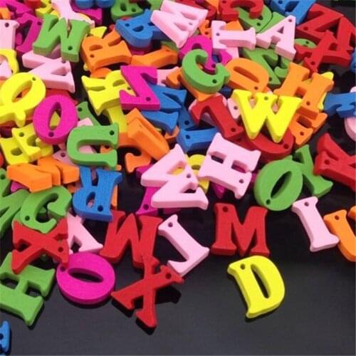 100Pcs Mix Color Wood Buttons Alphabet DIY Craft Scrapbook Sewing Appliques 15mm WB44