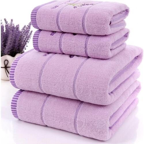 2pcs/set Lavender Cotton Terry Cloth Purple White Towel Set Toalhas De Banho 1pc Bath Towel Brand 1pc Hand Face Towel Drop Ship