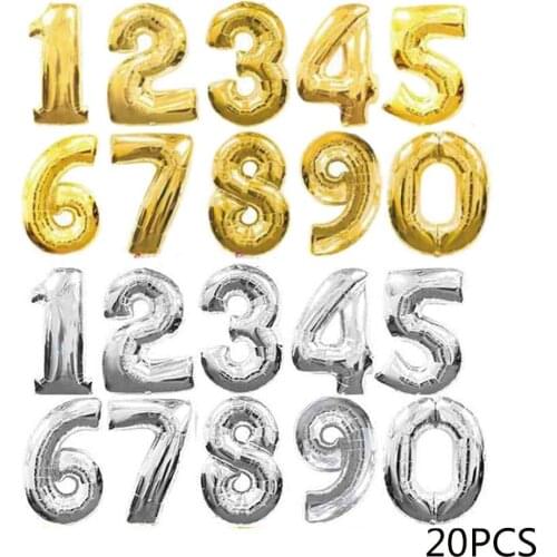20pcs/set 32 Inch Big Foil Number Balloons Gold Silver Happy Birthday Ballon Wedding Birthday Party Decor Baby Shower Supplies