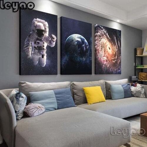 3 Panel Diamond Painting Cross Stitch Exploration Outer Space Children Diamond Embroidery Wall Decoration Living Room Triptych