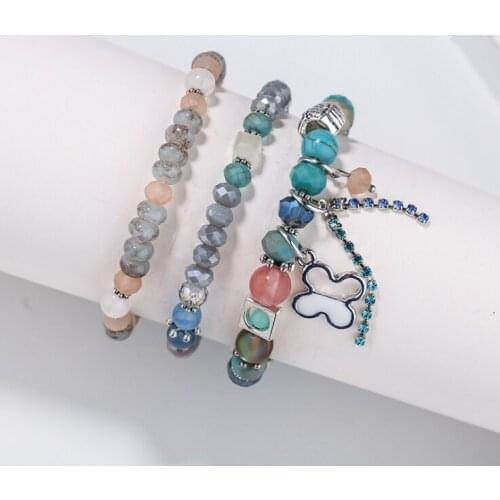 3pcs/set Handcraft Boutique Fashion Multilayer Crystal Stone Beads Strand Bracelets Tassel Bangles Pulseras Womens Boho Mujer