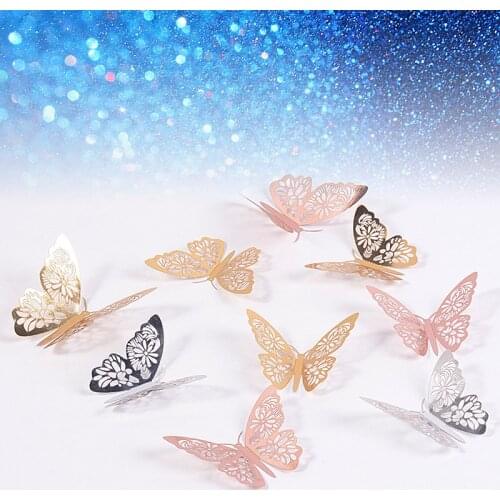 12 Pcs/Set 3D Wall Stickers Butterfly Hollow Paper 3 Sizes for Fridge Stickers Removable Home Party Wedding Decor Sticker