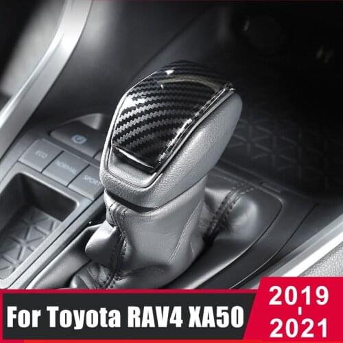 Carbon fibe Car Gear Head Shift Knob Cover Gear Shift Handle Trim Sticker For Toyota RAV4 2019 2020 2021 RAV 4 XA50 Accessories