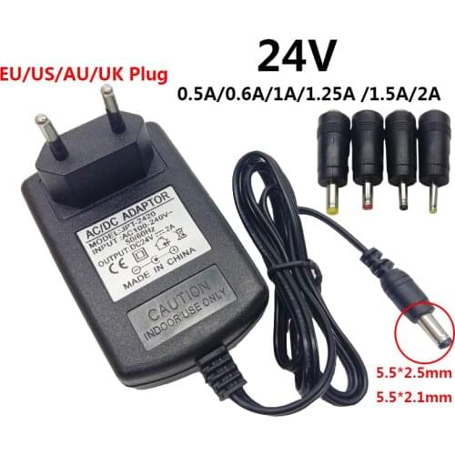 24V Converter AC DC Power Adapter 24 Volt Power Supply 0.5A 0.6A 1A 1.25A 1.5A 2A EU US Plug DC Plugs 5.5x2.1mm ac/dc adaptor