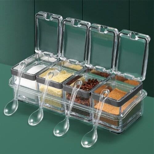 Acrylic Transparent Seasoning Box Spice Jars Set Condiment Cruet Storage Bottle Salt and Pepper Shakers Kitchen Cooking Tools