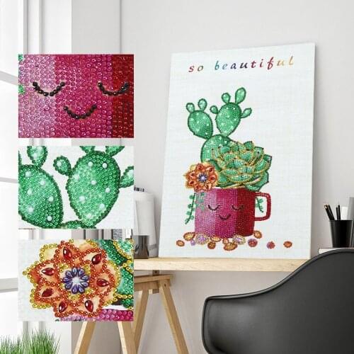 Special Shaped Diamond Painting Succulent Plants Posters And Prints Cactus Cuadros Wall Diamond Mosaic Picture for Living Room