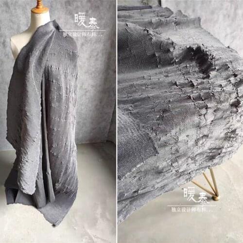 Irregular Pleated Fabric Gray Miyake Folds DIY Patchwork Patches Art Painting Decor Clothes Pants Skirt Dress Designer Fabric