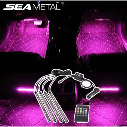 12V Car RGB LED Lamps USB Auto Interior Atmosphere Light Decoration Lamp USB Cigarette Lighter Car Ambient Lights Remote Control