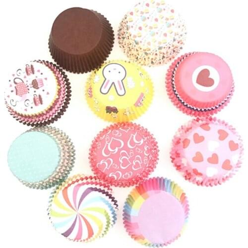 YOMDID 100pcs/Set Cute Patterns Cake Cups Paper Muffin Cupcake Box Cup Tray Cake Mold Cookie Pastry Dessert Tools Bakeware