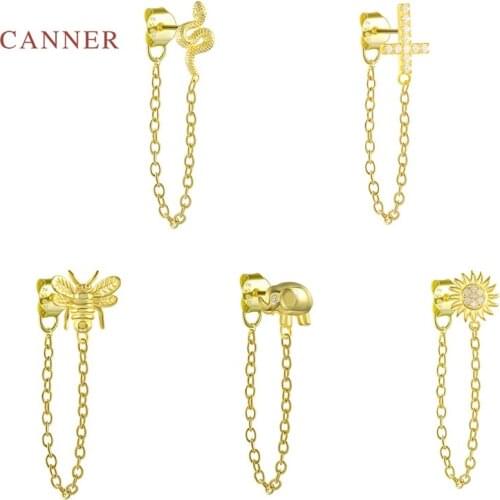 CANNER 1PC Cross Stud Earrings 925 Sterling Silver Earrings For Women Report Loss Of Ear Line Chain Tassel Silver Earring