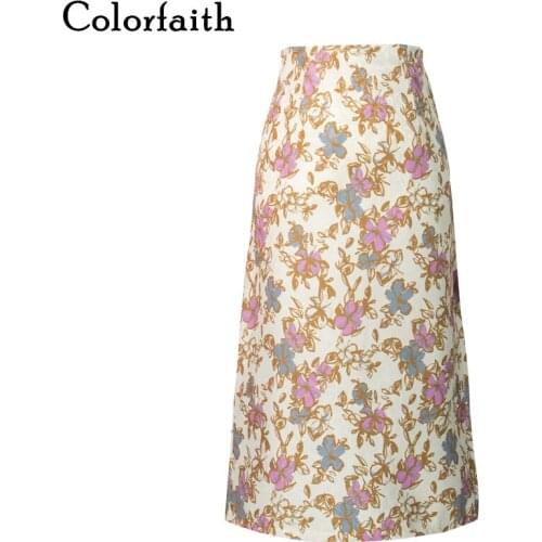 Colorfaith New 2021 Summer Autumn Women Skirt Floral Straight Package Hip Pencil Elegant Korean Lady Vintage Long Skirts SK1405