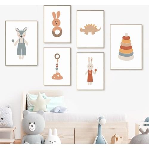 Cartoon Animals Building Blocks Canvas Paintings Nursery Baby Poster Print Wall Art Picture for Childrens Bedroom Home Decor