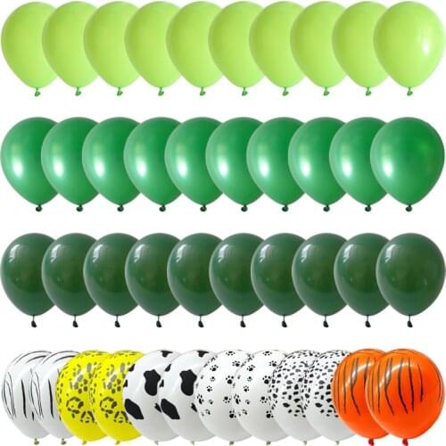 40pcs Agate Green Balloons Metallic Chrome Gold Confetti Balloon Jungle Safari Animal Birthday Party Decoration Kids Toys Globos