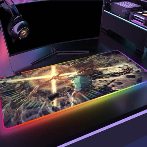 Fate Grand Order RGB Emiya Shirou Mouse Pad FGO Saber LED MousePad For Computer Desk Carpet Support DIY