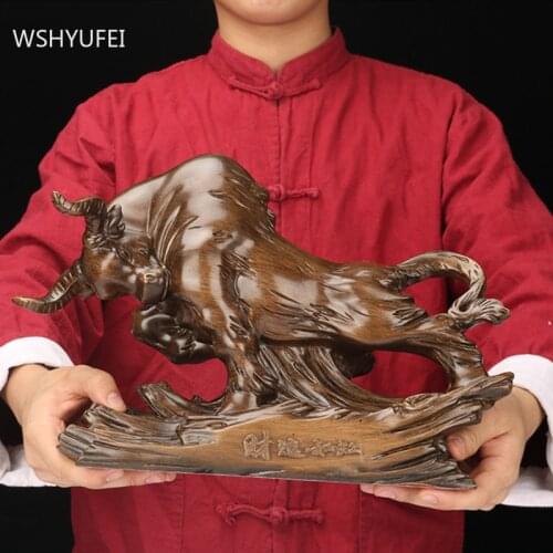 Chinese Resin Feng Shui Cattle Ornaments Living Room Lucky Fortune Decoration Office Desktop Decor Crafts Home Accessories