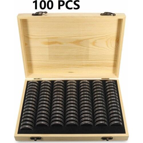 Coin Collection Case Protective Container Capsules Simple Rustproof Wooden Display Coin Storage Box Commemorative#734